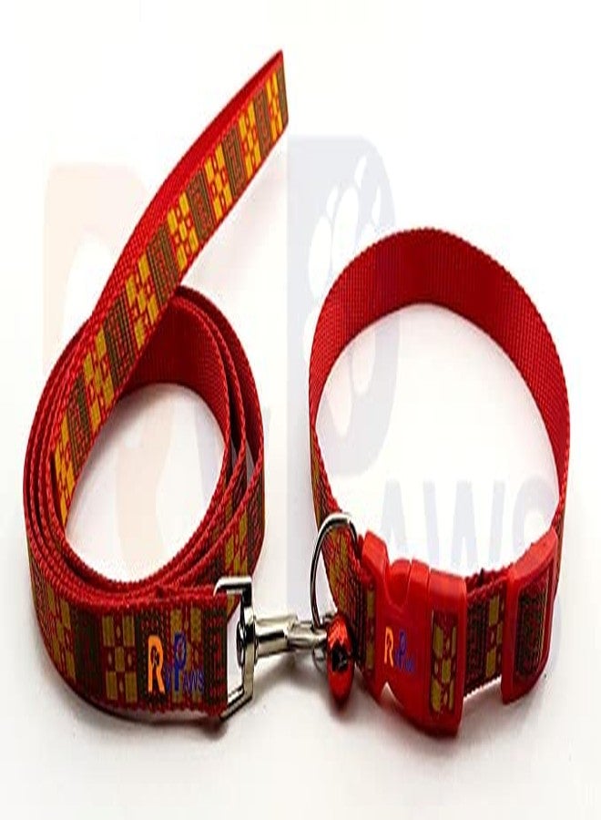 Pups&Pets طقم طوق ومقود للجراء من Pups&Pets مقاس 15 مم - طوق نايلون قابل للتعديل مطبوع عليه صورة جرو مع مقود للقطط والجراء، طوق سريع الفتح وجيد التهوية مع جرس للجراء والكلاب والقطط (أحمر) - Image 1